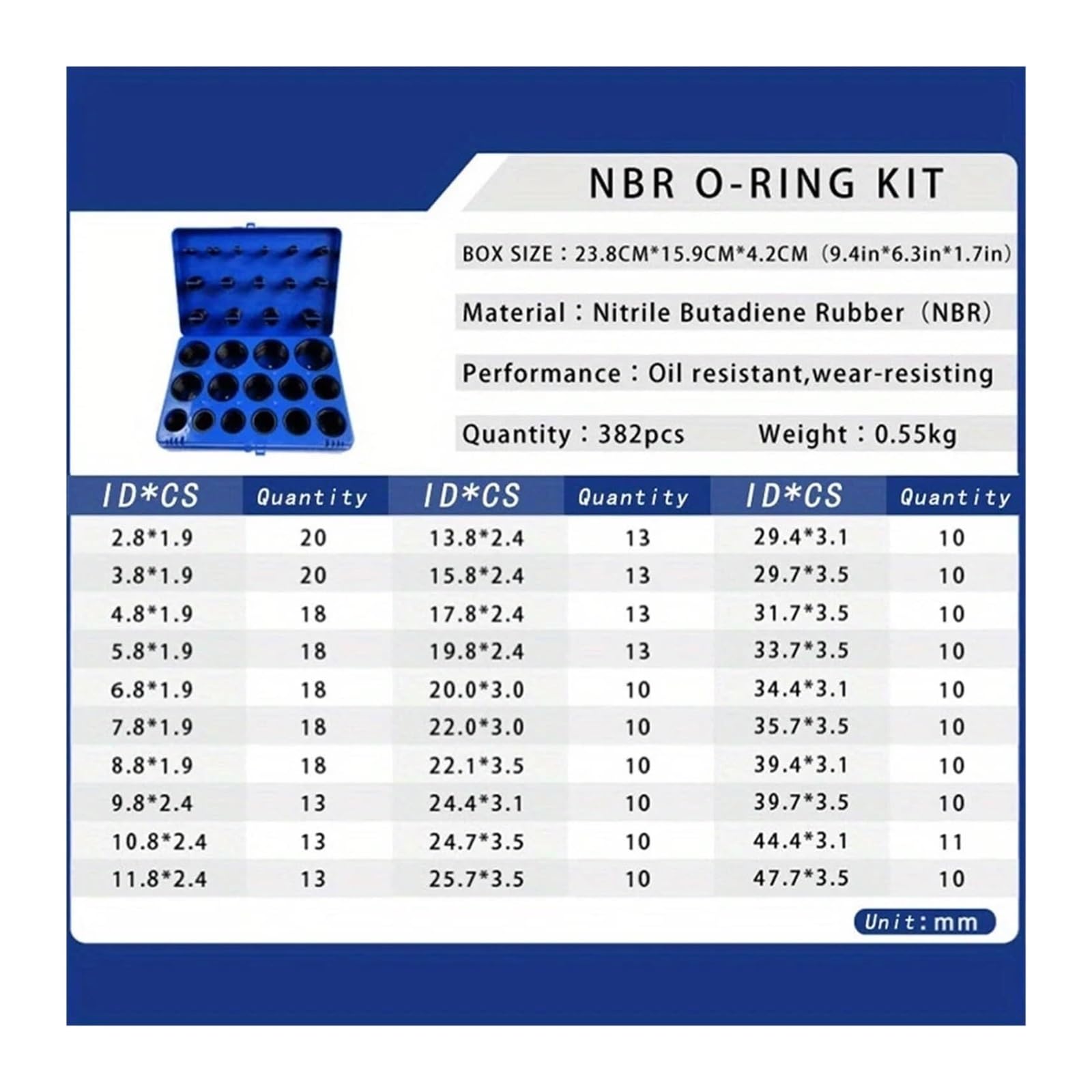 Schwarzer Gummiring, Nitril-O-Ring-Dichtungsscheibe, Dichtungs-NBR-O-Ring-Dichtungs-Sortiment-Set, Kit-Box(Yellow Set Kit Box)
