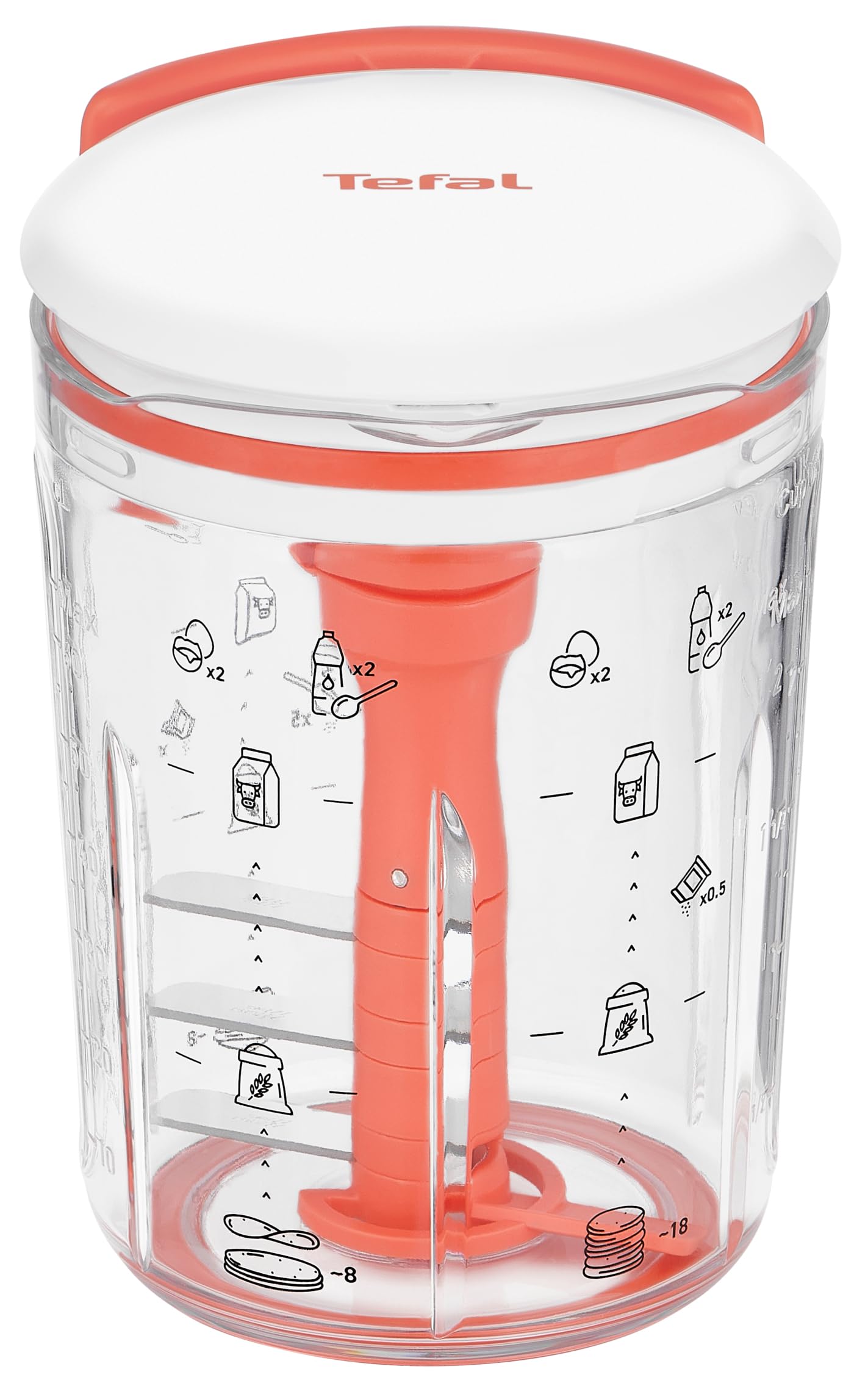 Tefal Express Pancakes Smart Beater, 900ml, Waffles Pancakes Pancakes in 2 Minutes, Lump-free Dough, Homemade, Perfect Results, Easy to Use, 3 Integrated Graduated Recipes K1844404