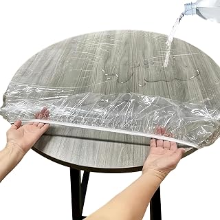 Sporgo Transparent Tischdecke Rund: Wasserdicht Durchsichtige Tischdecke Rund Gartentischdecke mit Gummizug, PVC Outdoor Tischdecke Tischfolie, Elastische Rund Tischschutz 120–140 cm