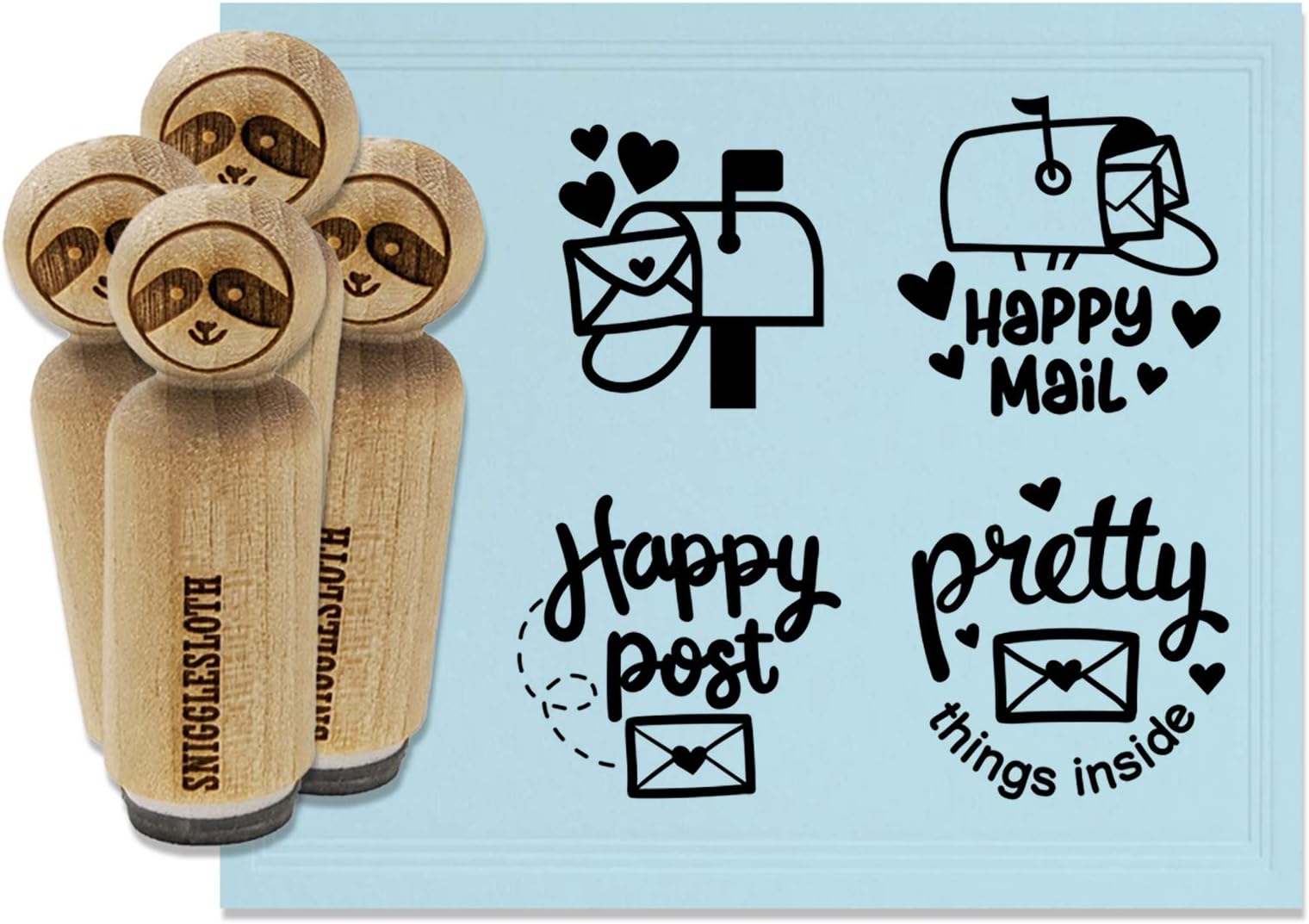Happy Mail Post Letter Envelope Mailbox Rubber Stamp Set for Stamping Crafting Planners - 1/2 Inch Mini