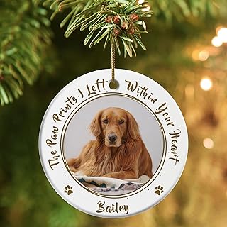 Bemaystar Personalized Dog Memorial Christmas Ornaments Dog Memorial Gifts, Ceramic Pet Memorial Gifts, in Memory of Pet Sympathy Gifts for Loss of Dog Cat Pet Christmas Tree Decorations