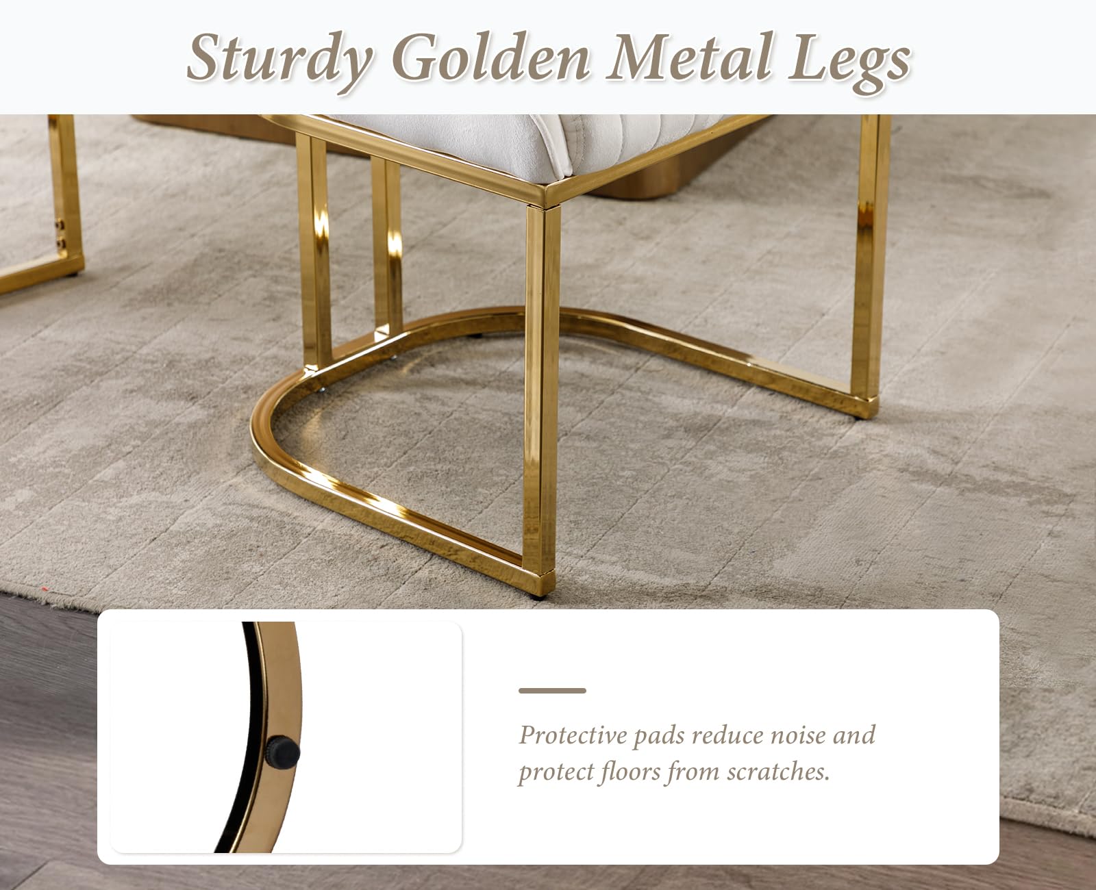 chairus 2PCS Sillas de Comedor Terciopelo con Patas Doradas, Blanco | Modernas, Patas Doradas, Sin Brazos, Para Salón/Cafetería/Recepción