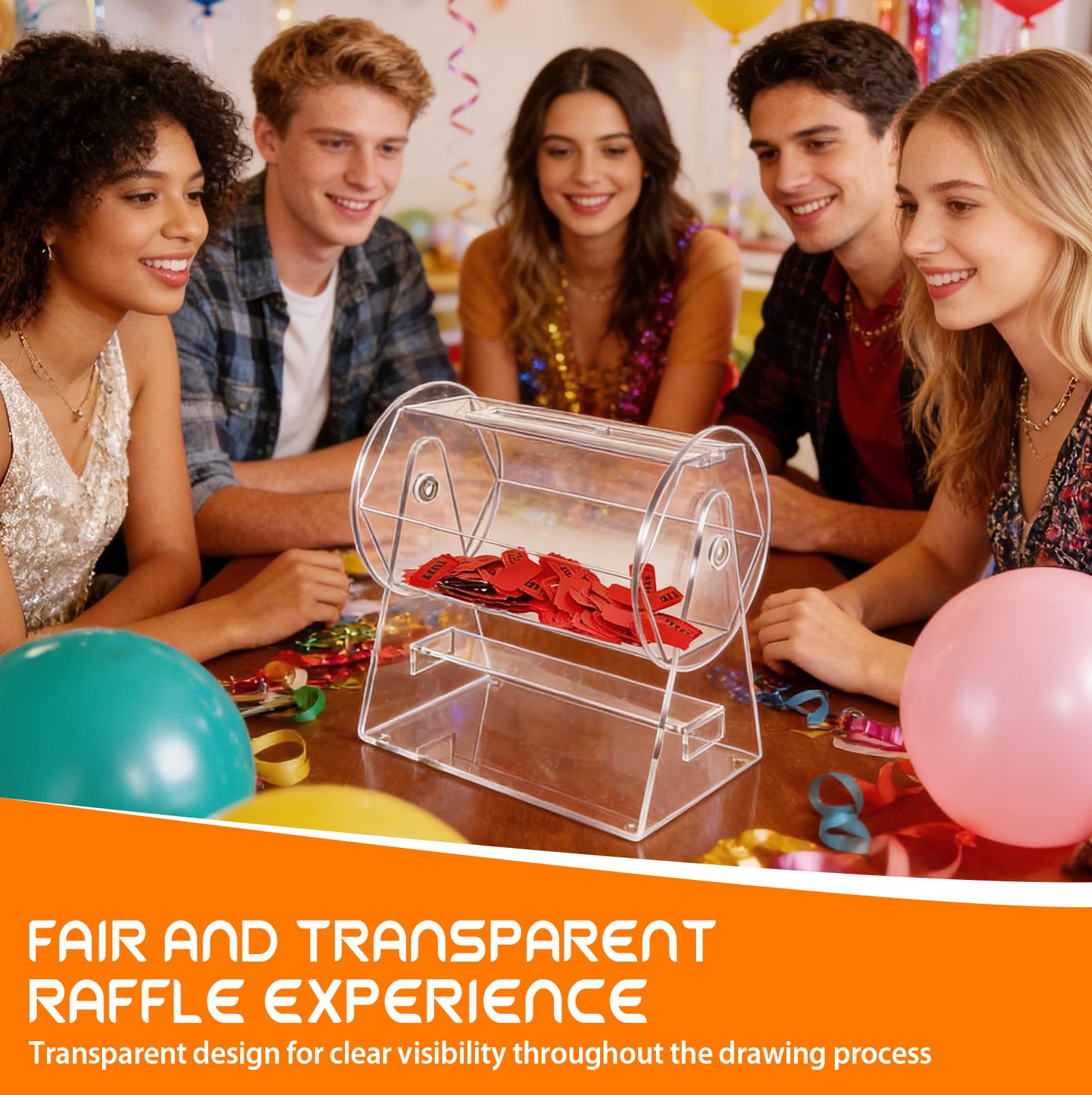Lostrommel mit Griff Acryl Tombola, Spinner Käfig Transparent Tombola Ticket Box, Tombola Trommel mit 2 Schlüsseln, Tombola Drum für 2000 Tickets, Los-Drehkäfig für Lotteriespiele Bingo Tombola