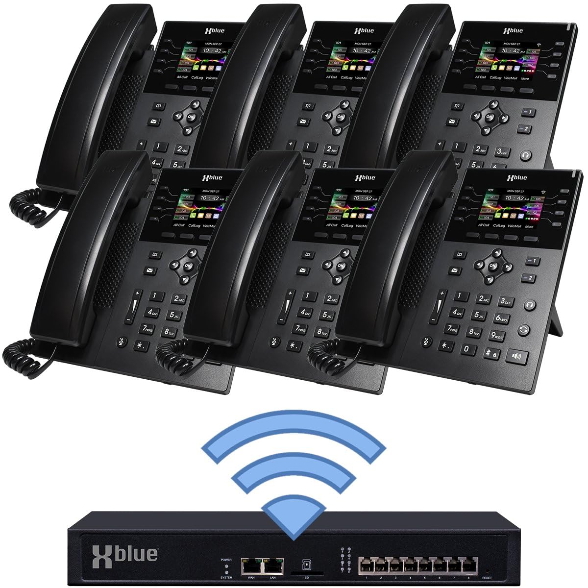XBLUE Wireless QB2 Small Business Phone System Bundle with (6) IP8g VoIP Phones - Includes Auto Attendant, Voicemail, Remote Worker Extensions, Caller ID, Conference, Paging & Intercom