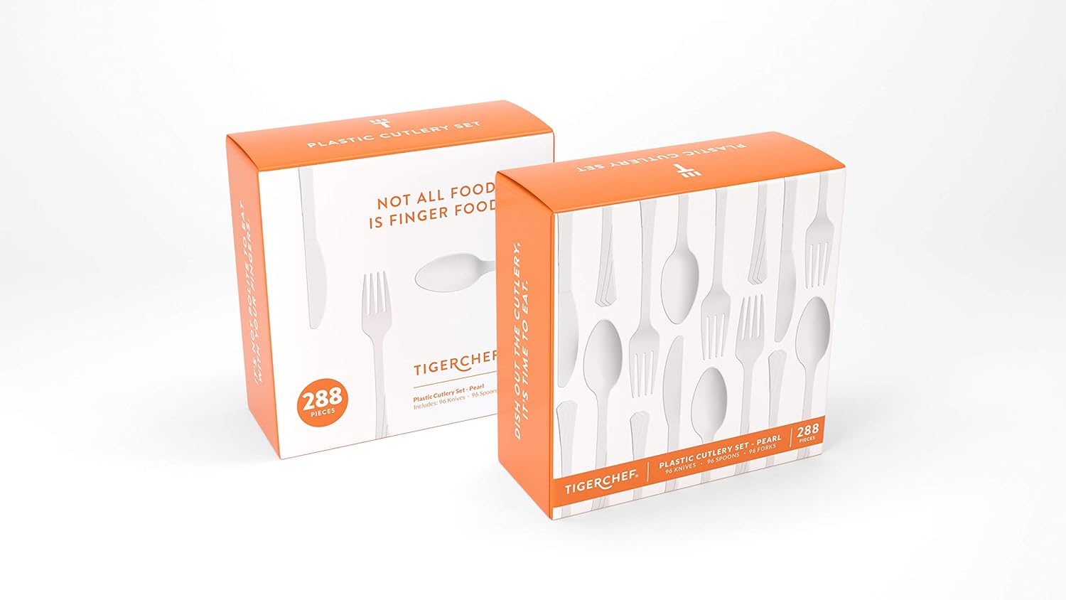 Tiger Chef Plastic Cutlery Set Heavy Duty Colored Plastic Silverware - Includes 96 Forks, 96 Teaspoons, and 96 Knives (Pearl, 288)