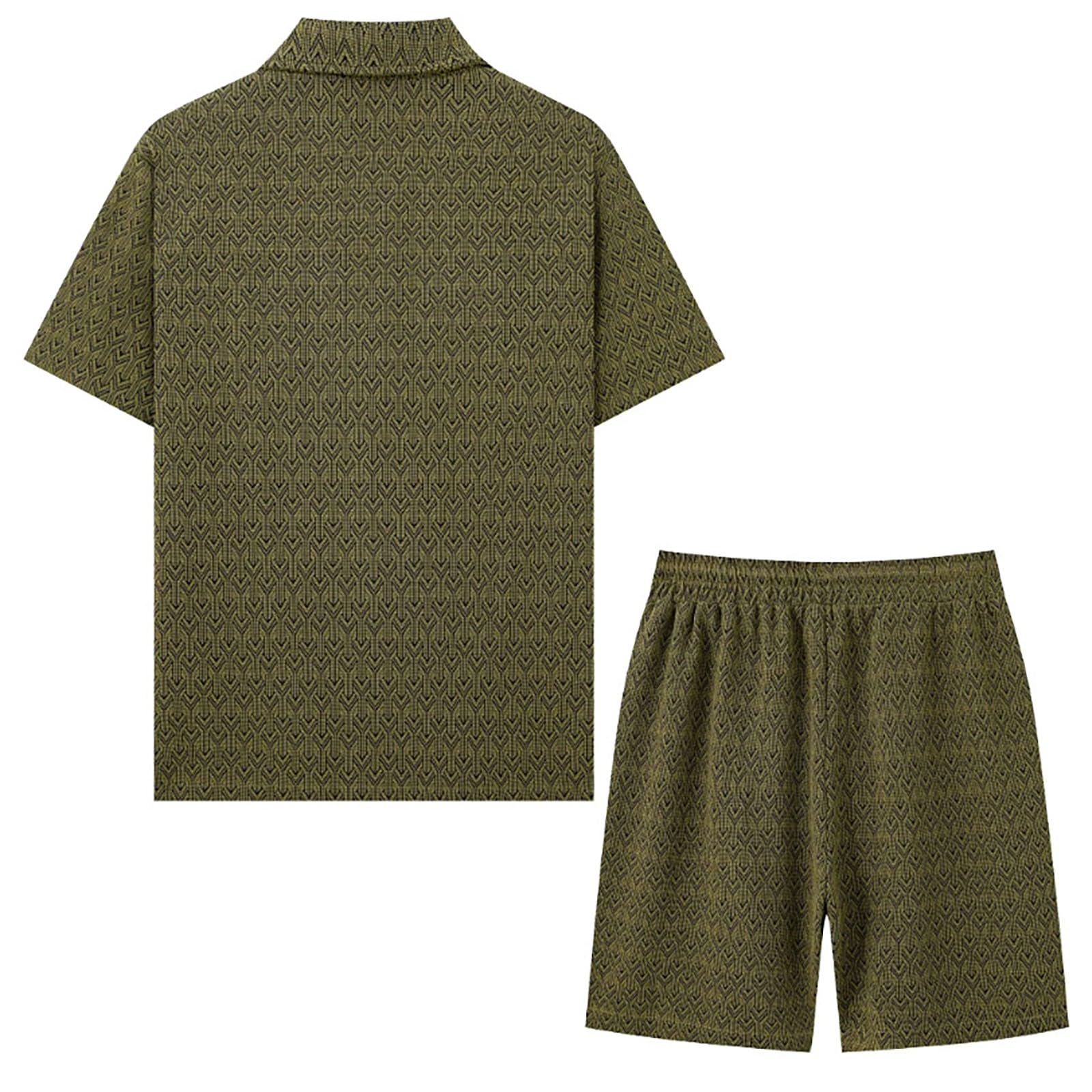 Tuta estiva da uomo, 2 pezzi, traspirante, con bottoni, con pantaloncini, leggera, per il tempo libero, con colletto a risvolto, due pezzi, in jacquard, da spiaggia