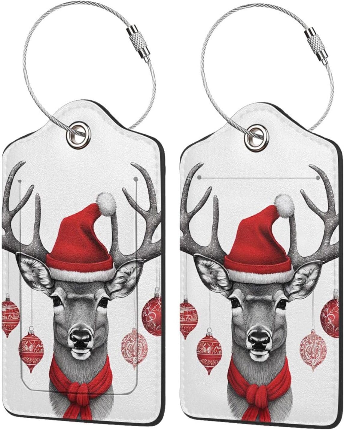Funny Christmas Moose 2 Pack PU Leather Luggage Tags