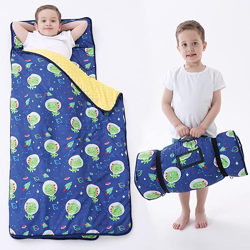 BORPRES -Colchoneta de siesta para niños y niñas, tapete de dormir para niños y niñas, con almohada extraíble y manta, saco de dormir extra grueso