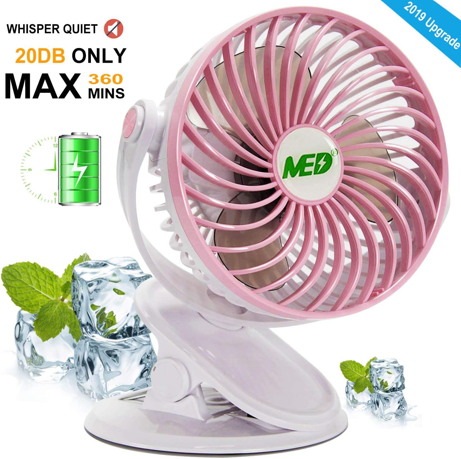 MED FAN Baby Stroller Mini Battery Operated Clip Fan,Small Portable Fan Powered by Rechargeable Battery or USB Desk Personal Car Gym Workout Camping (red)