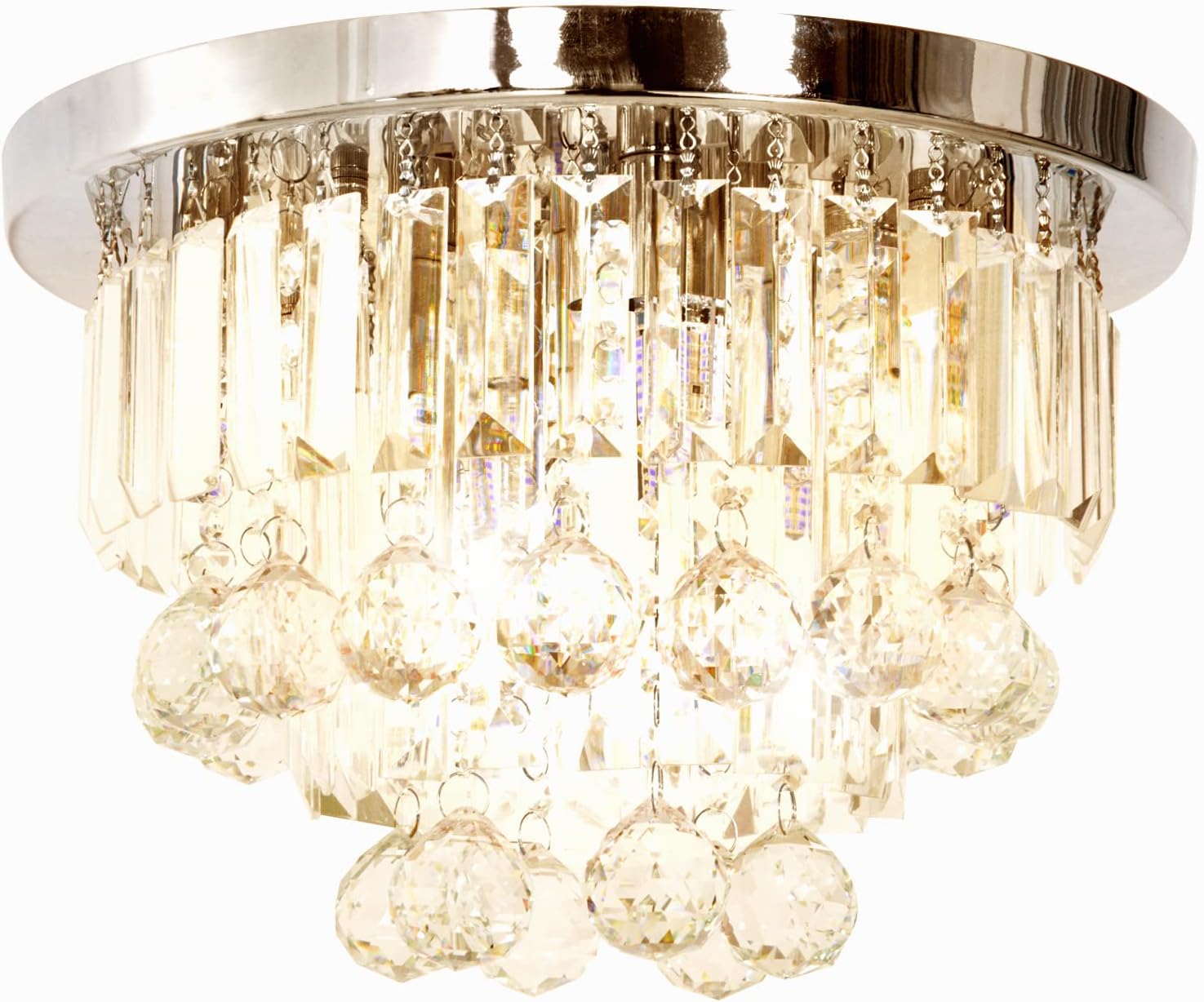 HOMCOM Crystal Rain Drop Chandelier Ceiling Light - Silver, 7 Lights, 40cm Diameter - For Living Room/Hallway - View #4