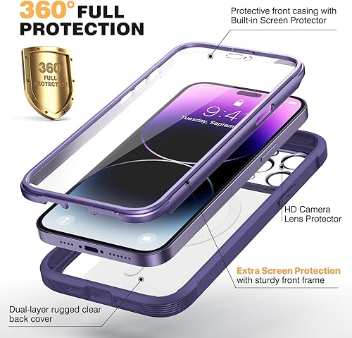 Miniatura 661 de Diaclara - Funda diseñada para iPhone 14 Pro Max, resistente, de cuerpo completo, con protector de pantalla sensible al tacto y antiarañazos + Blanco