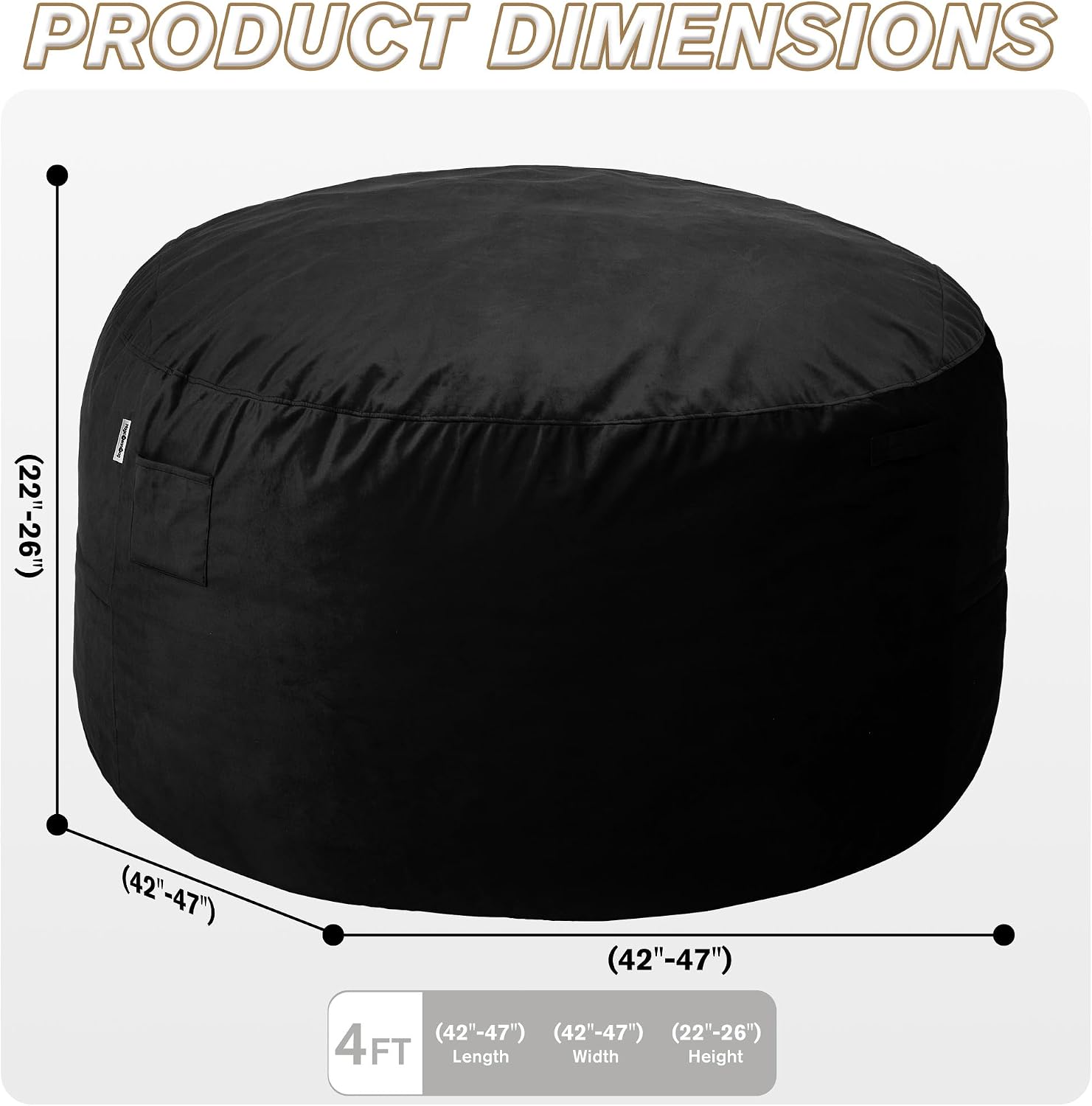 4FT Bean Bag Chair with Ultra Soft Velvet Cover Bean Bag Sofa with Memory Foam Bean Bag Chairs with Large Size Lazy Sofa for Dorm Office Living Room Bedroom Black 4'
