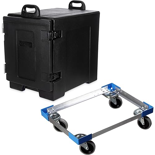 Carlisle PC300N03 Cateraide End-Loading Insulated Food Pan Carrier, 5 Pan Capacity, Black + Cateraide PC300N End-Loading Food Pan Carrier Dolly, Aluminum