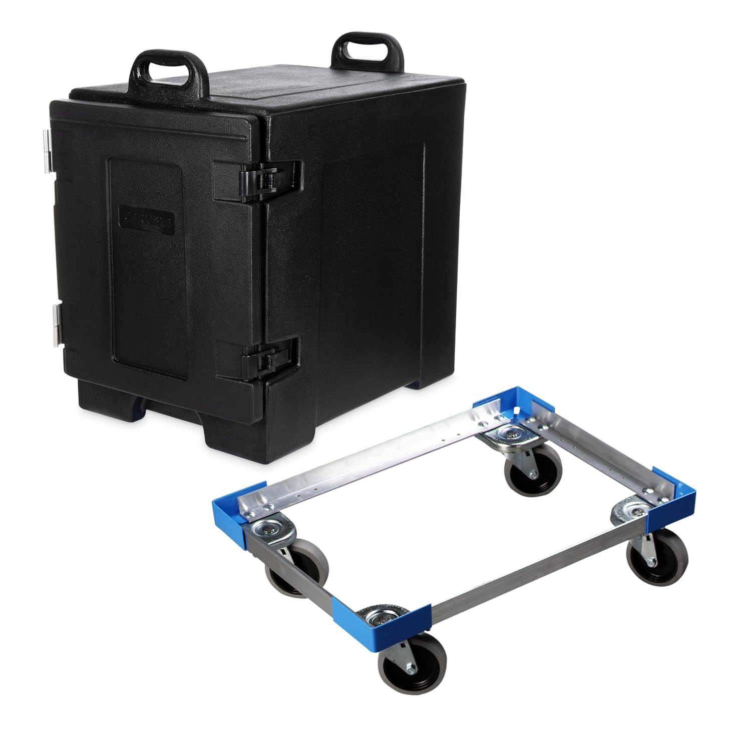 Carlisle PC300N03 Cateraide End-Loading Insulated Food Pan Carrier, 5 Pan Capacity, Black + Cateraide PC300N End-Loading Food Pan Carrier Dolly, Aluminum