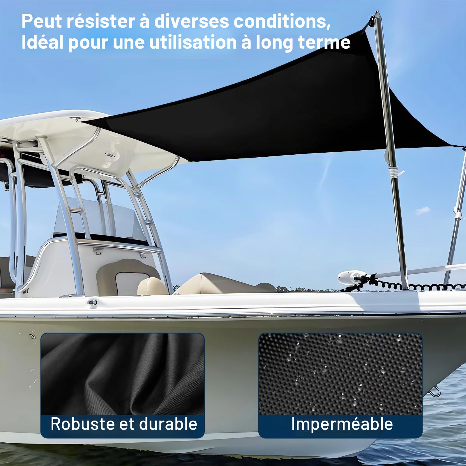 T-Top Extension de Pare-Soleil pour Console Centrale de Bateau – Housse d'auvent de poupe Marine, Tissu Oxford 600D Robuste (tiges Non incluses) (Taille D)