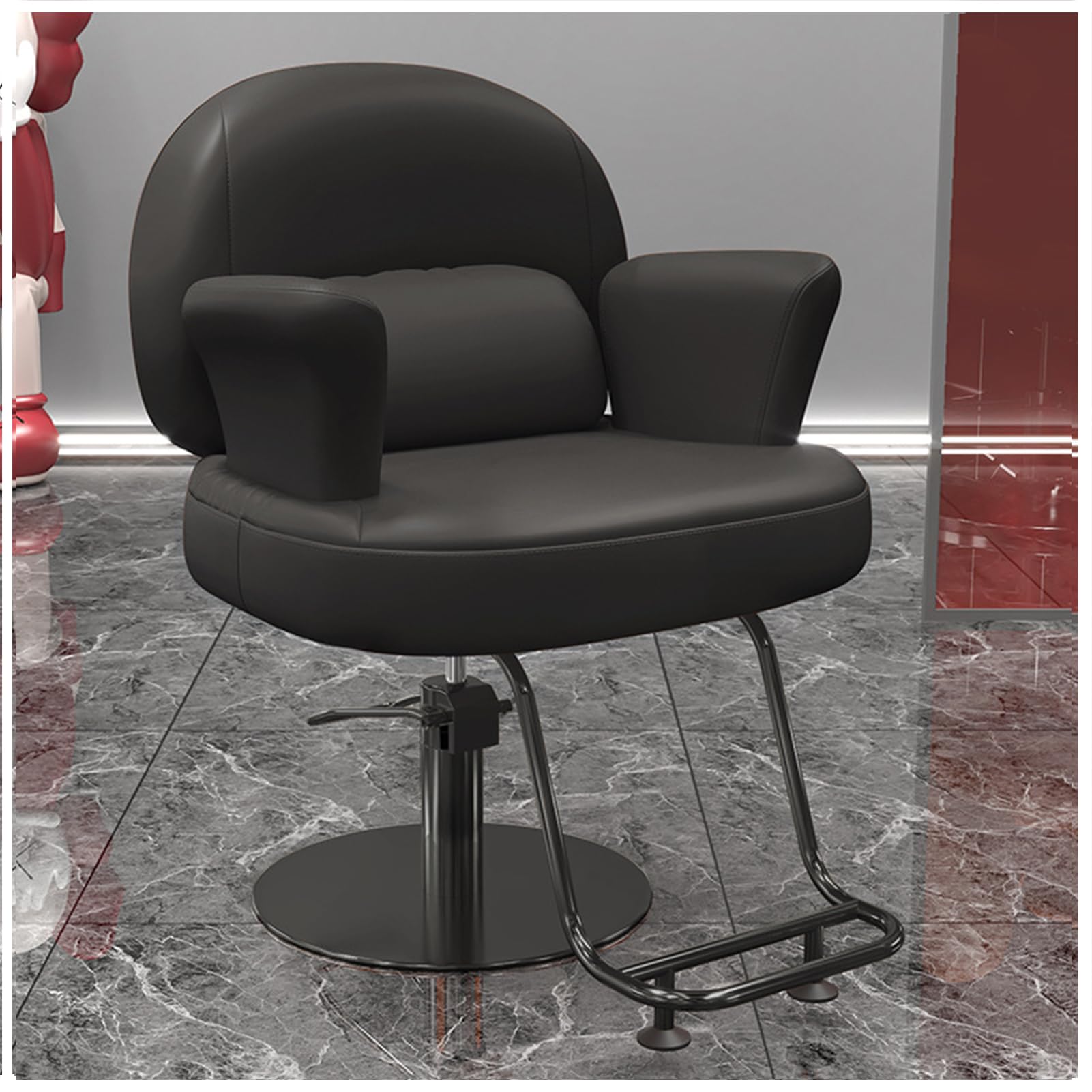 OZBMA Barber Salon Chair for Hair Stylist with 440Lbs Heavy-Duty Hydraulic Pump, 360° Swivel Styling Chair, Adjustable Height Hairdresser Braider Chairs Beauty Salon, Tattoo,Black,B (Black C)