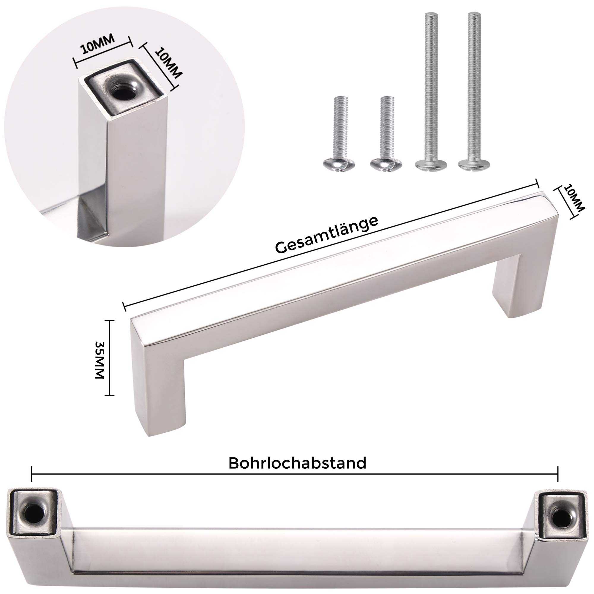 STAHLIA® Uchwyty meblowe zestaw 15 uchwytów relingowych z prawdziwej stali nierdzewnej | BA: 480 mm Profil: 10 x 10 mm | uchwyt ze stali nierdzewnej polerowany na wysoki połysk prostokątny