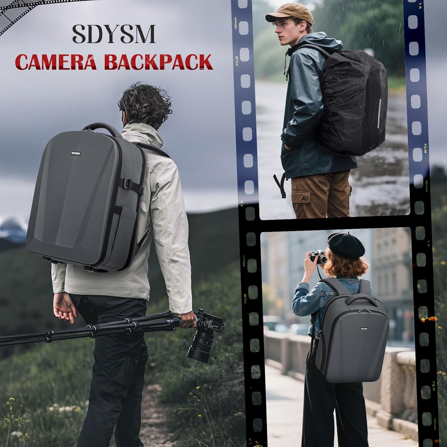 SDYSM Camera Backpack, Hardshell DSLR/SLR Camera Bag with Lens Pouch & 15.6" Laptop Compartment Waterproof Camera Case with Rain Cover Photography Backpack Compatible for Canon/Nikon/Sony/Drone,Gray - Image 8