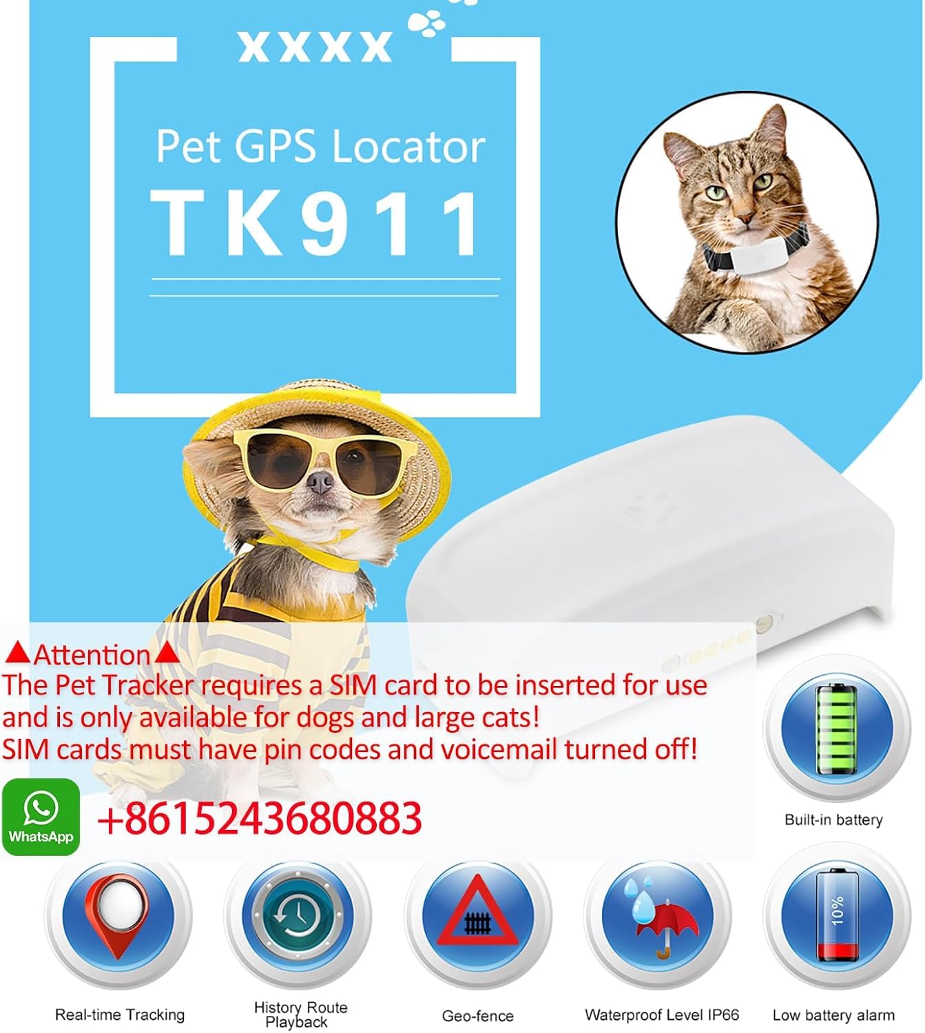 Zeerkeer Localizador GPS Perros y Gatos con App y Collar para Mascotas | Localización en Tiempo Real, Historial 180 Días, Geovalla, IP66, Batería 500 mAh, SOS, Avisos por SMS, Uso Web