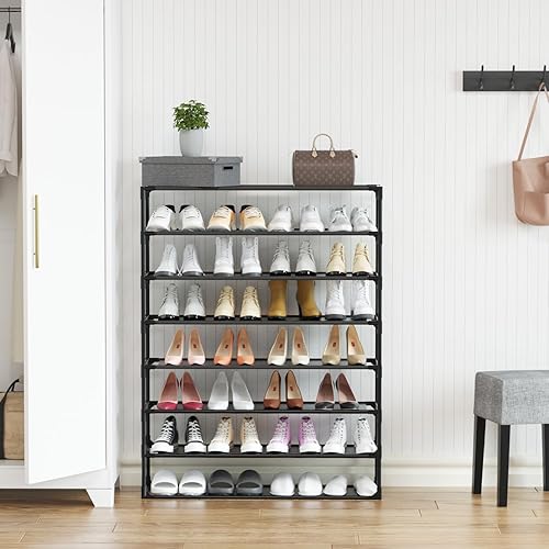 Miniatura 8 de TY ARTS &amp; CULTURE Paquete de 2 organizadores de zapatos de 8 niveles, tubos de metal resistentes y tela no tejida duradera, estante alto para