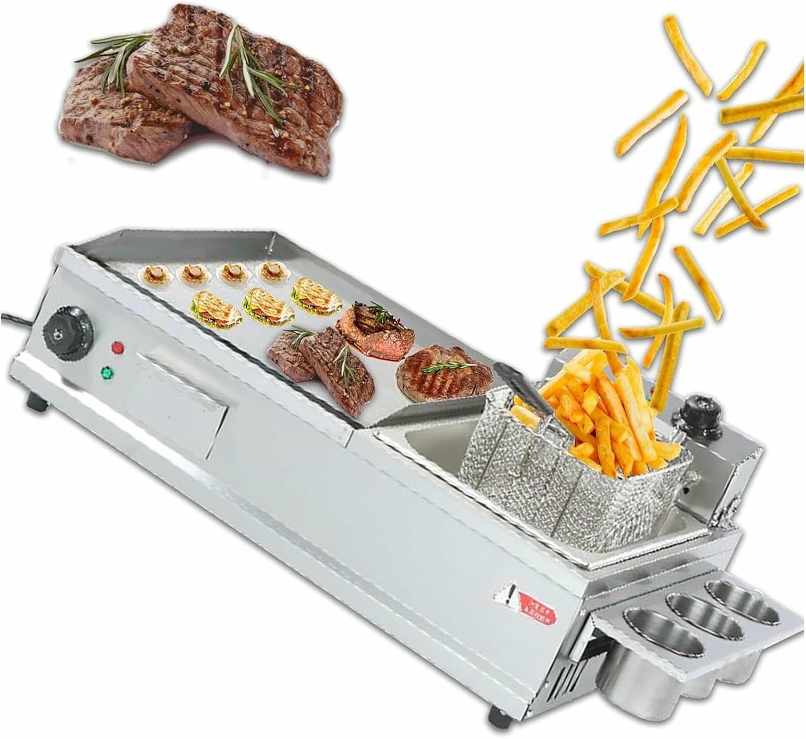 FHRKA Commercial Griddle Plate, Electric Griddle, Countertop Flat Top Grill, Deep Fryer & Griddle (L)