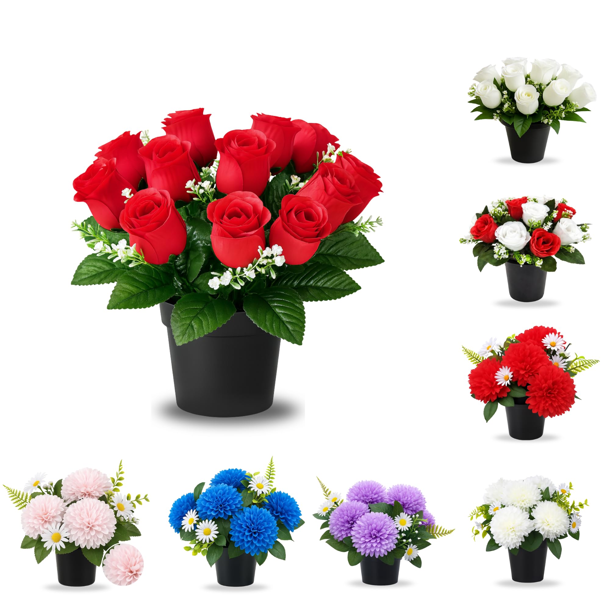 Marguerites artificielles en pot pour cimetière - Fleurs tombales de 25 cm