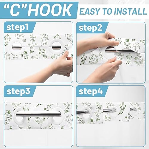 Miniatura 60 de DDQQ Juego de cortinas de ducha de hojas verdes con alfombra antideslizante, cubierta para tapa de inodoro y tapete de baño, juego de cortinas