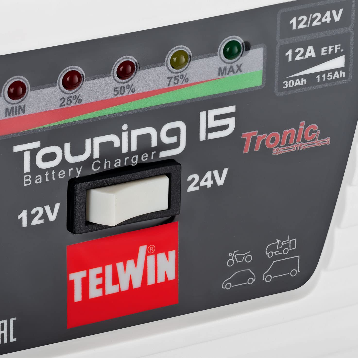Telwin 807592 Touring 15 Cargador de batería con control electrónico, 230V, 12V/24V