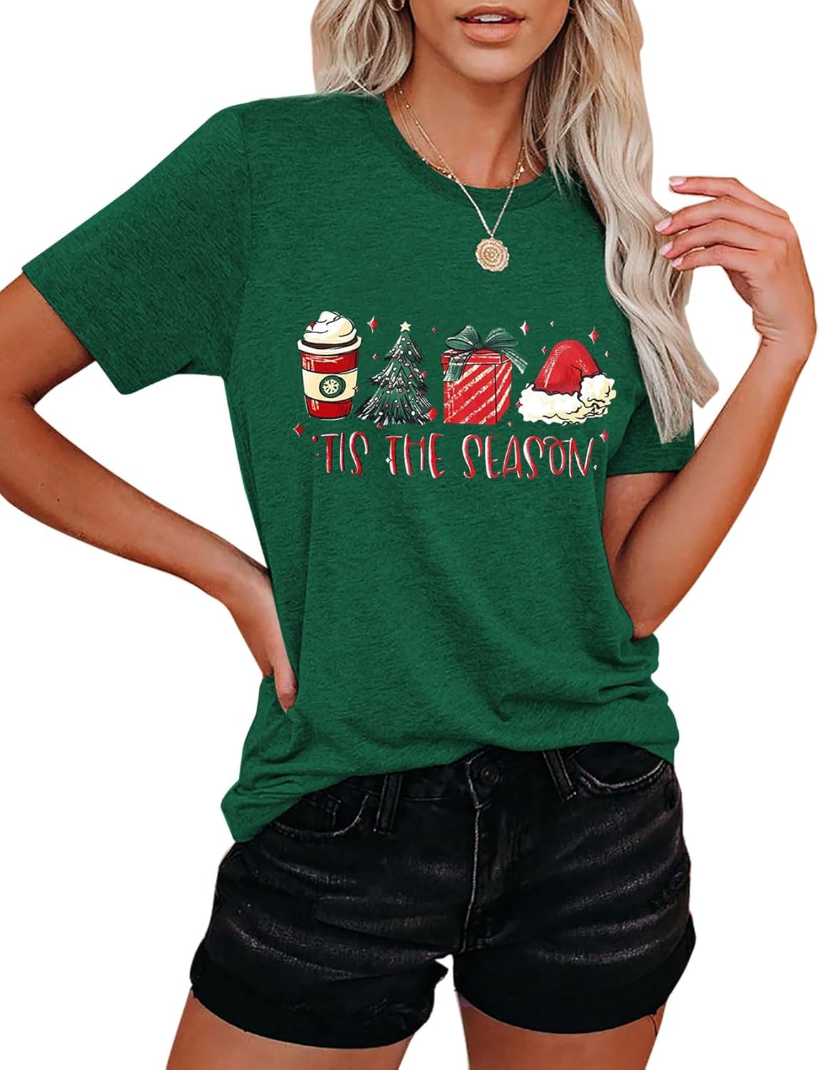 Christmas Shirts for Women Tis The Season Xmas Shirt Christmas Tree Graphics Tees Funny Holiday Family Party Tops - Image 4