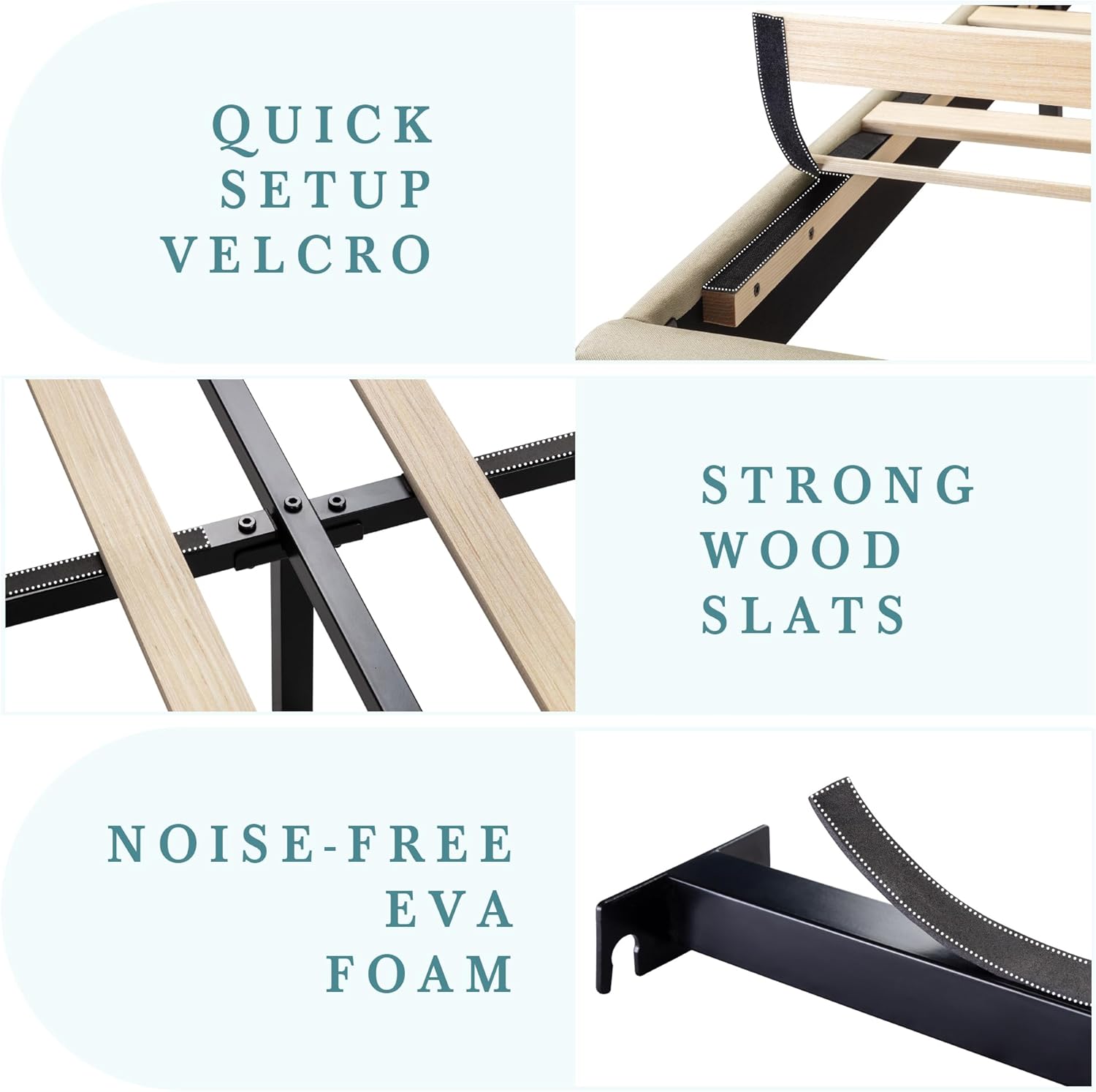 HOOMIC Queen Size Bed Frame with Headboard, Fabric Upholstered Platform Bed with Strong Wood Slats Support, Mattress Foundation, No Box Spring Needed, Beige