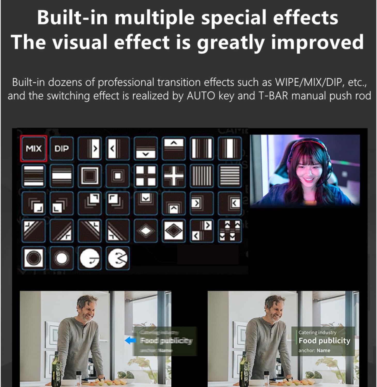 Video Mixer Switcher, 4-Channel HDMI Live Streaming Switcher, 4D Joystick PTZ Controller 1080p 60FPS Type C Video Output