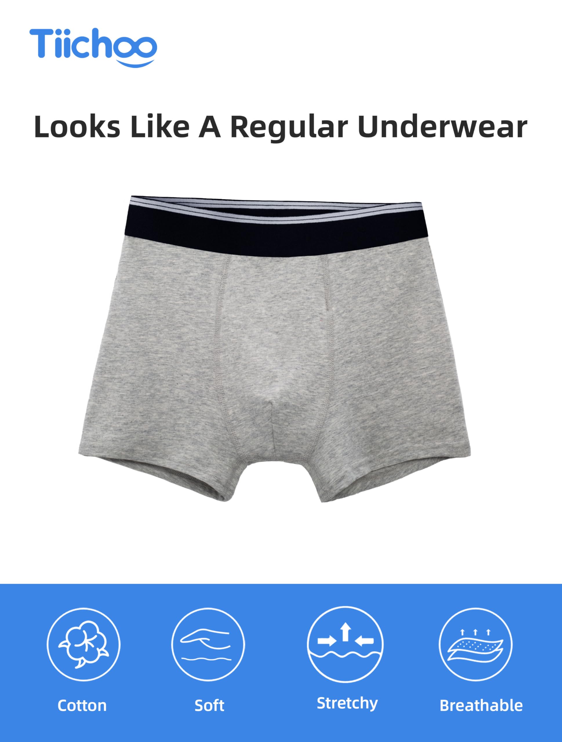 TIICHOO Inkontinenz Boxershorts​​ für Kinder Baumwoll Unterhosen für Jungen Waschbare Unterwäsche 5er Pack