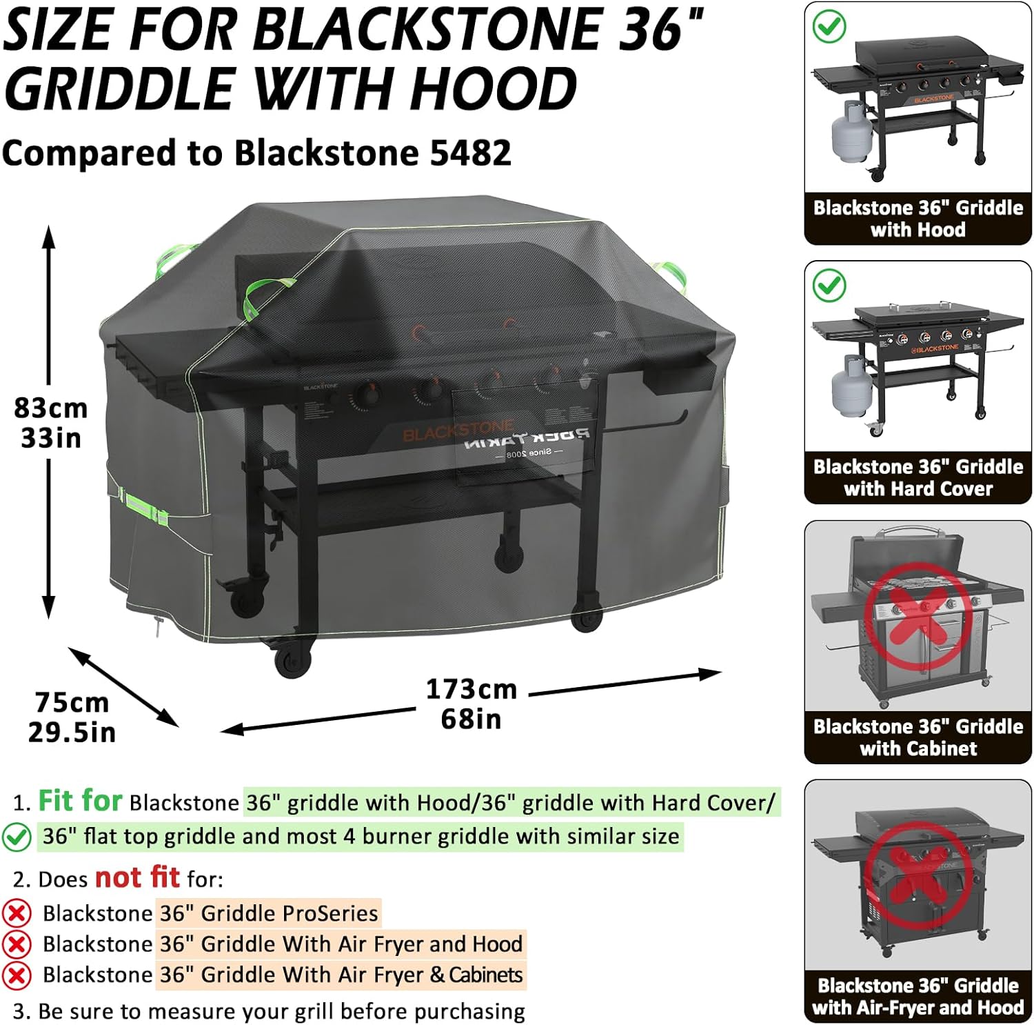 ROCKTAKIN Heavy Duty Griddle Cover for Blackstone 36 inch Griddle with Hood 5482, 600D Outdoor Waterproof Flat Top Grill Cover, Tear Resistant with Air Vents for Blackstone More 4-Burner Gas Griddle