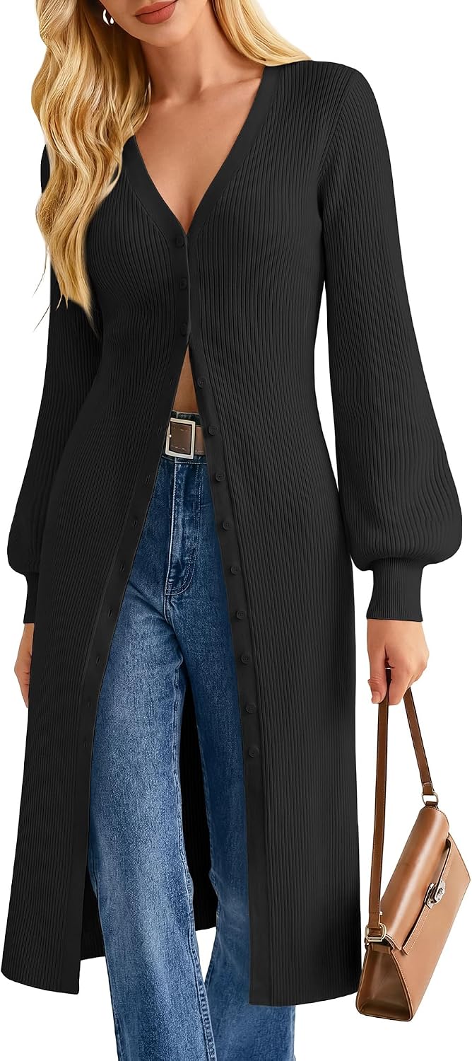 GRACE KARIN Long Cardigan Sweaters for Women V Neck Button Up Sweater Maxi Dress