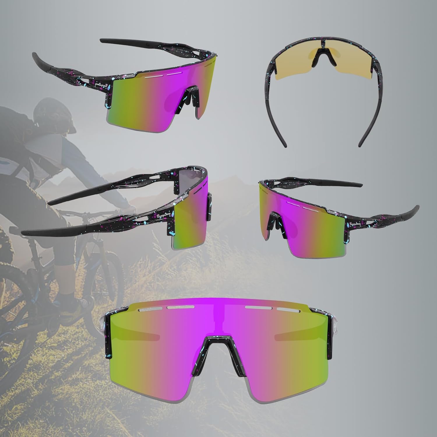 BangLong Cycling Sunglasses Polarized Sports Glasses for Men Women with 3 Interchangeable Lenses for Running Baseball Glasses