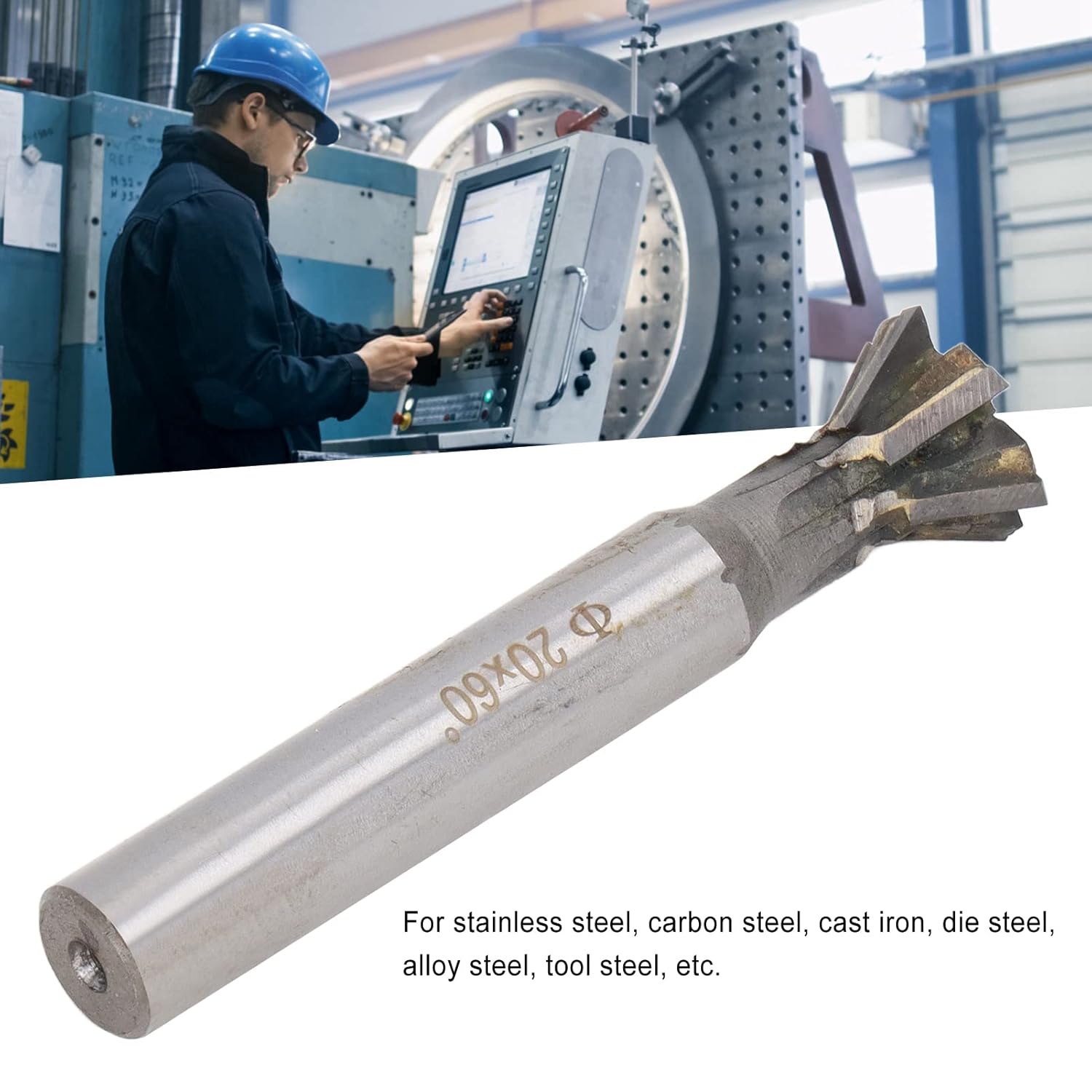 Carbide Dovetail Cutter 60 Degree 6 Flutes 20mm/ 0.8in Slotting Milling Cutter for Metalworking Straight Shank End Mill