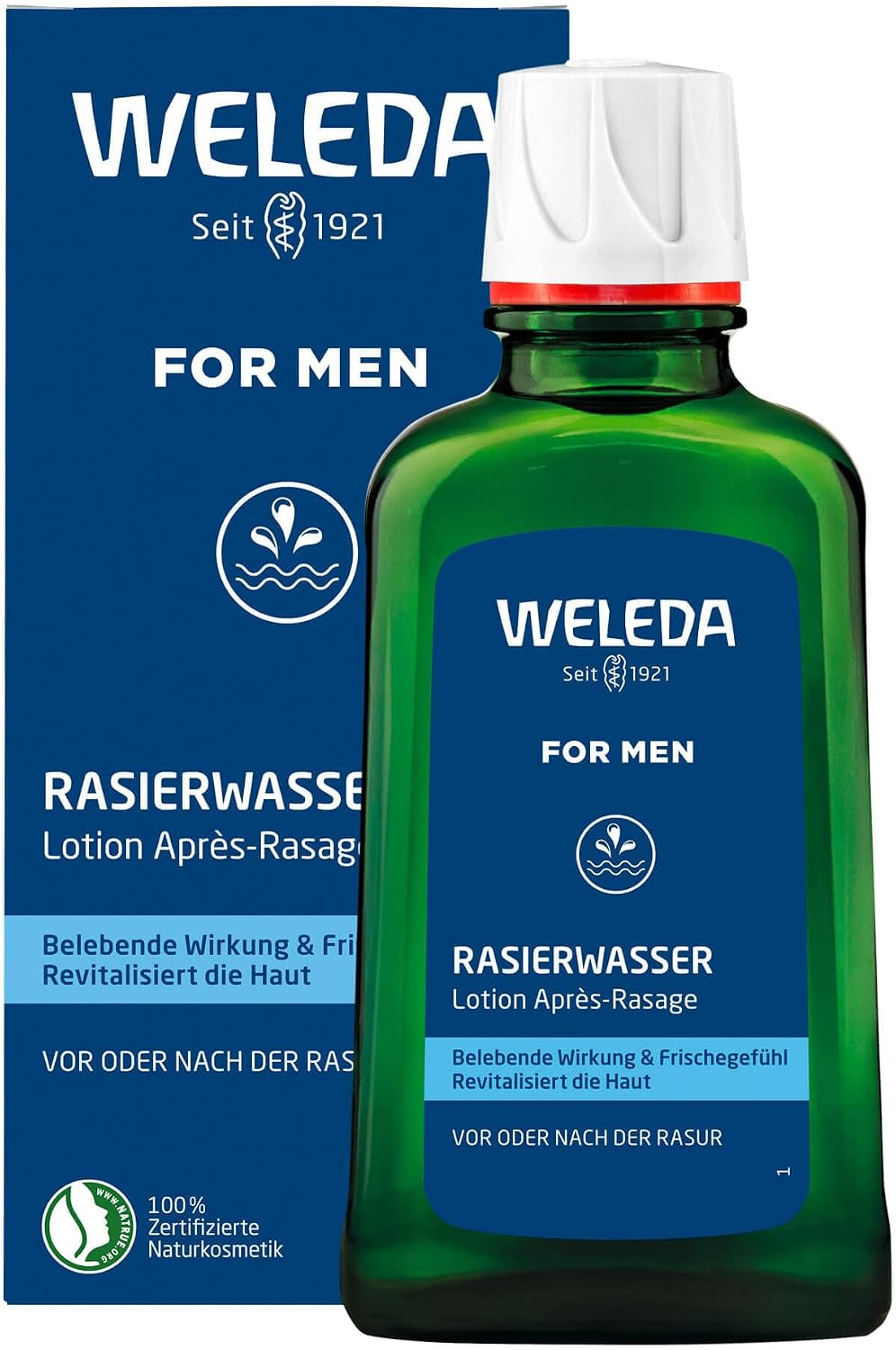 WELEDA FOR MEN rakvatten, naturkosmetik Pre Shave och After Shave fräschar upp och återupplivar huden före och efter torr och våt rakning, ger näring och desinficerar små skärsår (1 x 100 ml)