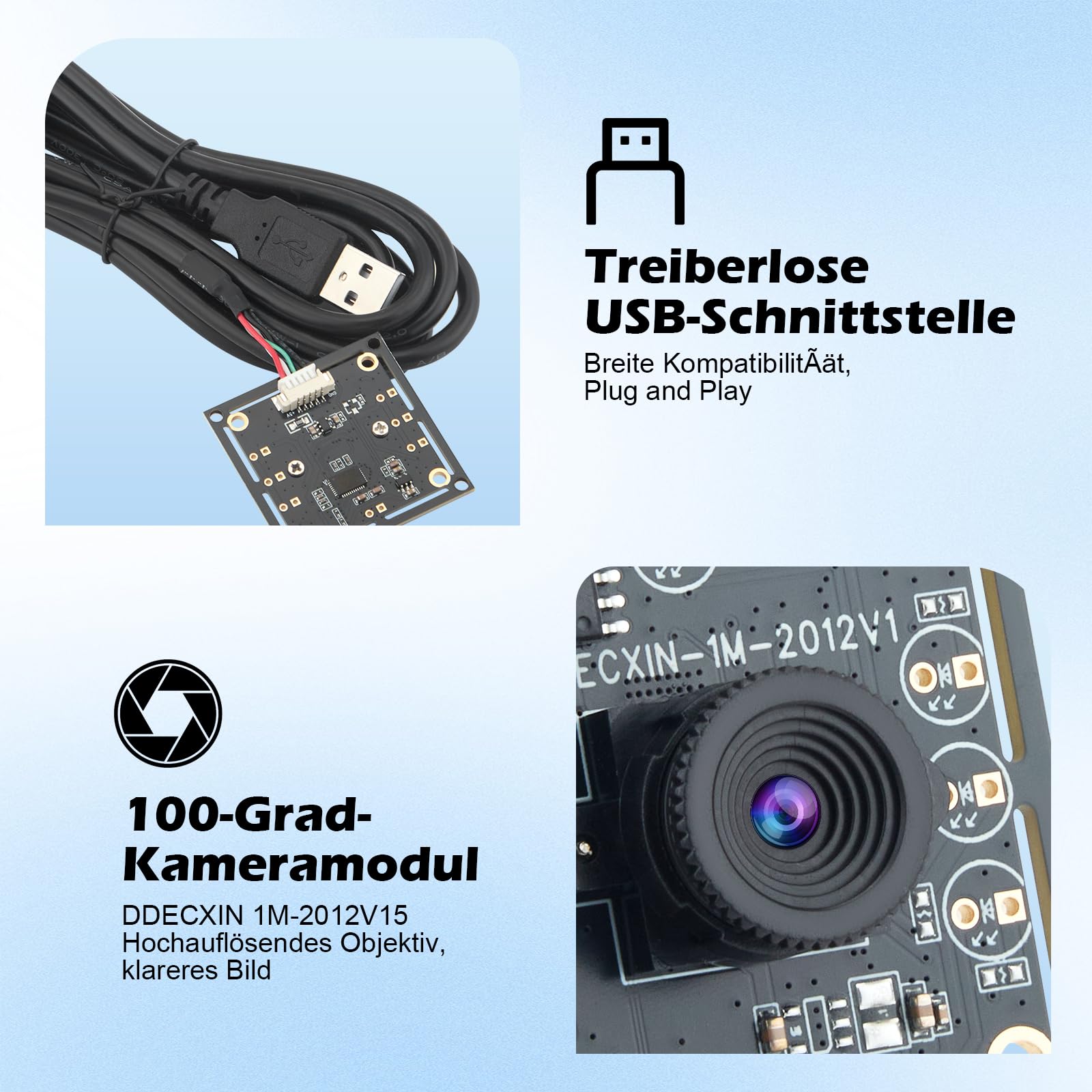 3-Piece Camera Module 100 Degree OV9732 with Autodart Camera System with 2 m Cable, 1280 x 720, 30 Fps, USB Driver for Versatile Applications (70) - 5