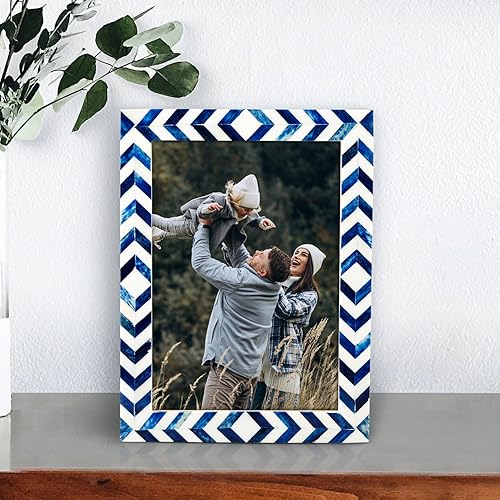 Miniatura 6 de Handicrafts Home Marco de fotos de mosaico chevron  Marco de fotos hecho a mano con incrustaciones de hueso de 4 por 6 para decoración de mesa y