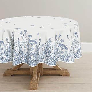 Horaldaily Spring Summer Tablecloth 70 x 70 Inch Round Wild Flowers Blue
