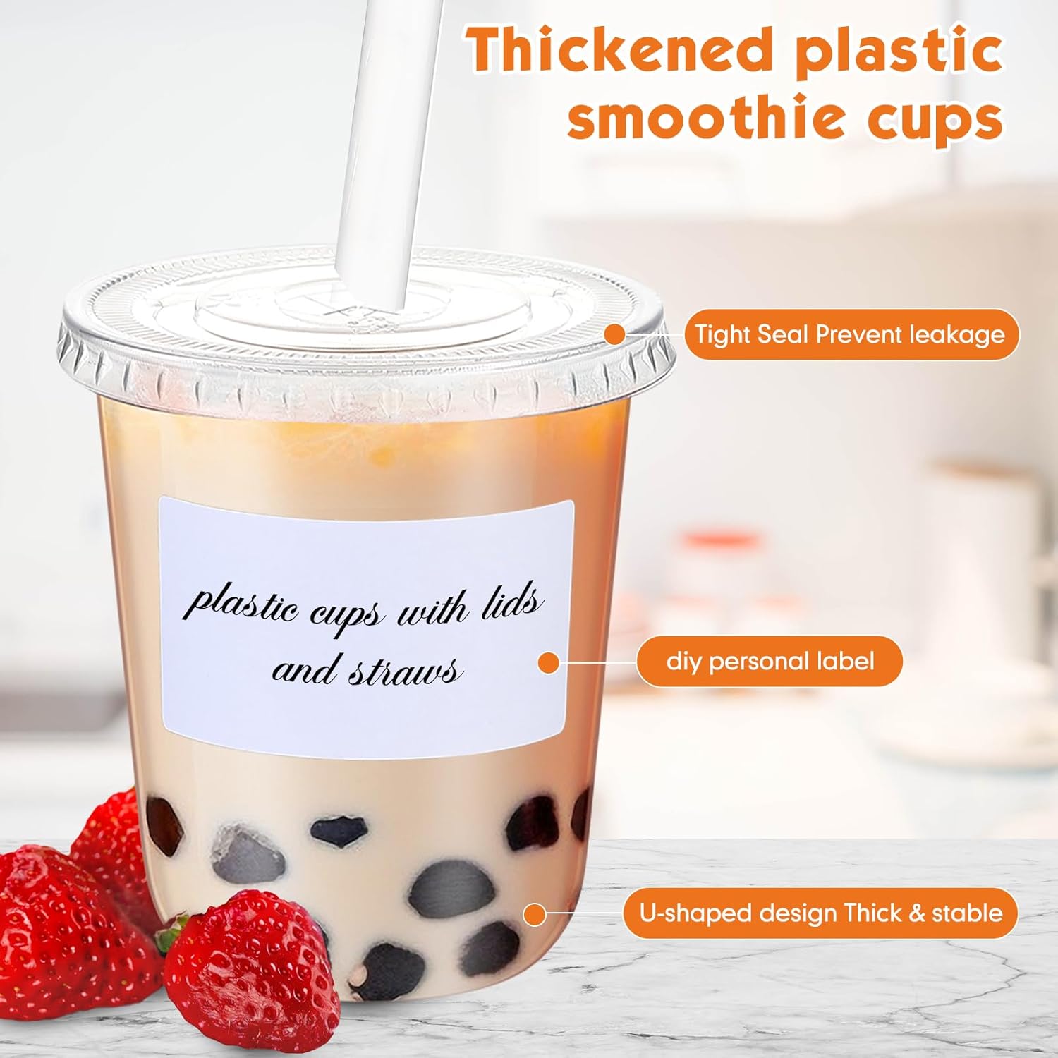 25 Sets Crystal Plastic Clear Cups with Lids, Straws and Stickers, Disposable Iced Coffee Cups Thickened PET for Iced Coffee, Bubble BobaTea, Smoothie, Cold Drinks, Juice, Shops (14 oz) - Image 4