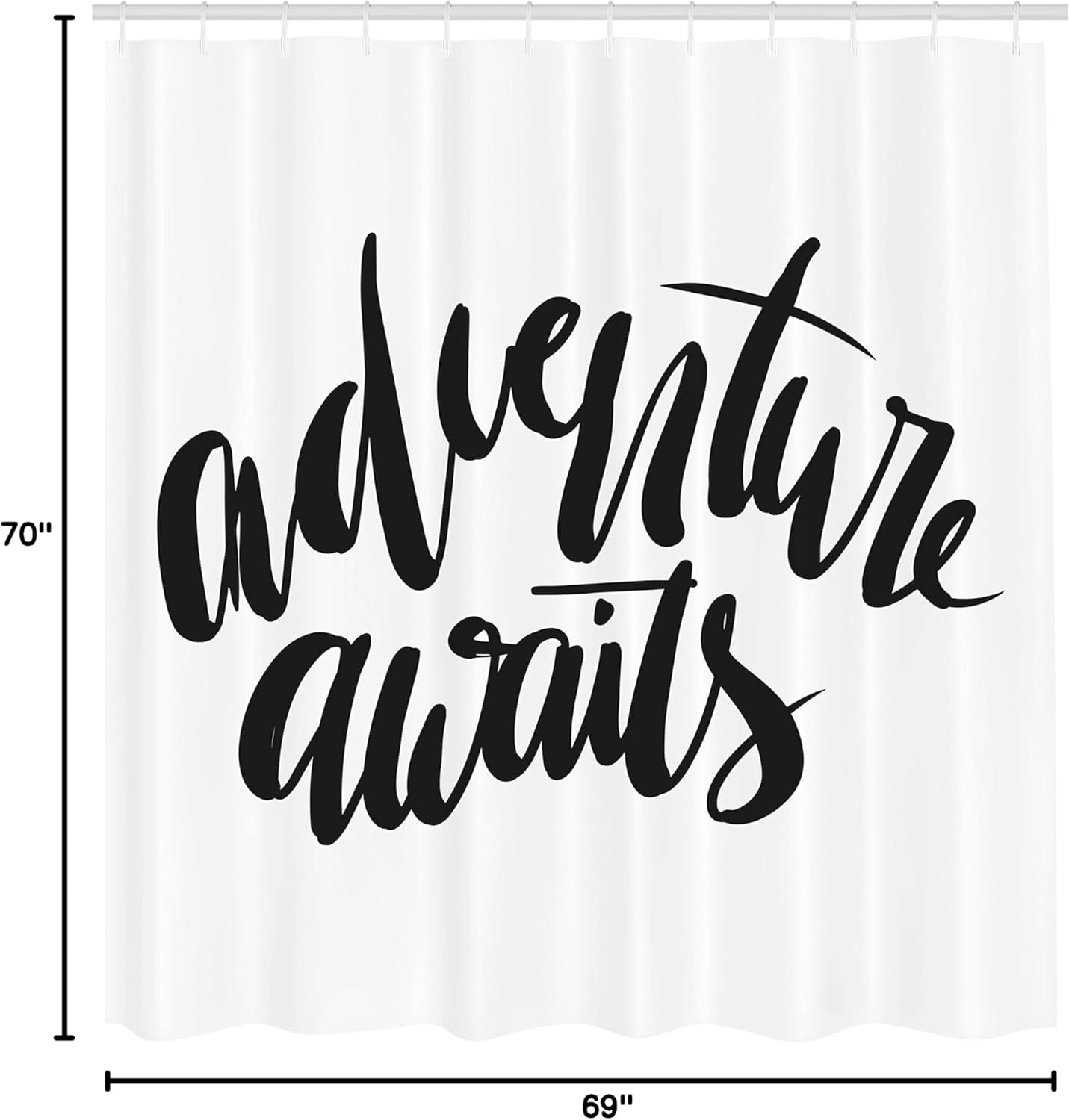 Ambesonne Saying Shower Curtain, Monochromatic Graphic of Cursive Hand Written Text on Plain Background, Cloth Fabric Bathroom Decor Set with Hooks, 69" W x 70" L, Charcoal Grey and White