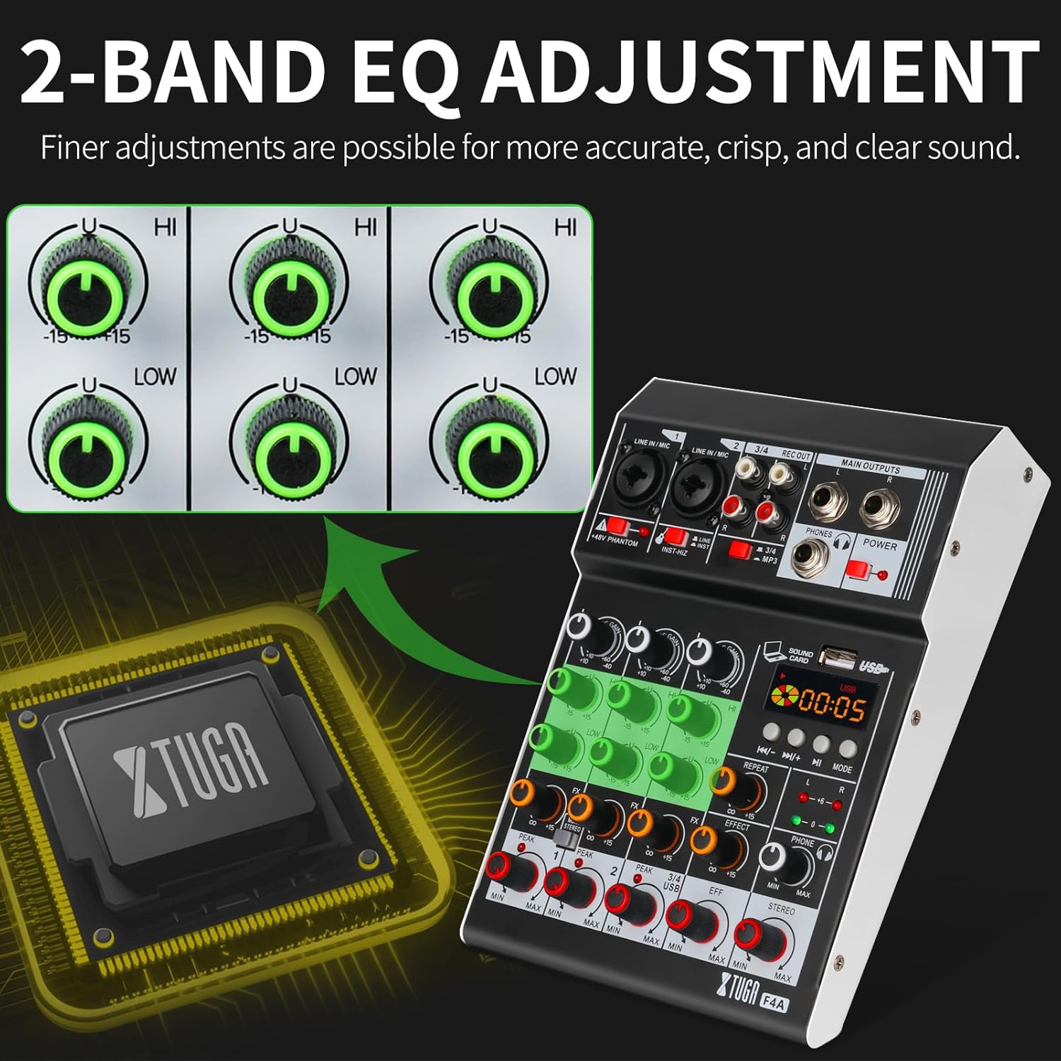 XTUGA F4A Mixer 2-Band EQ Adjustment