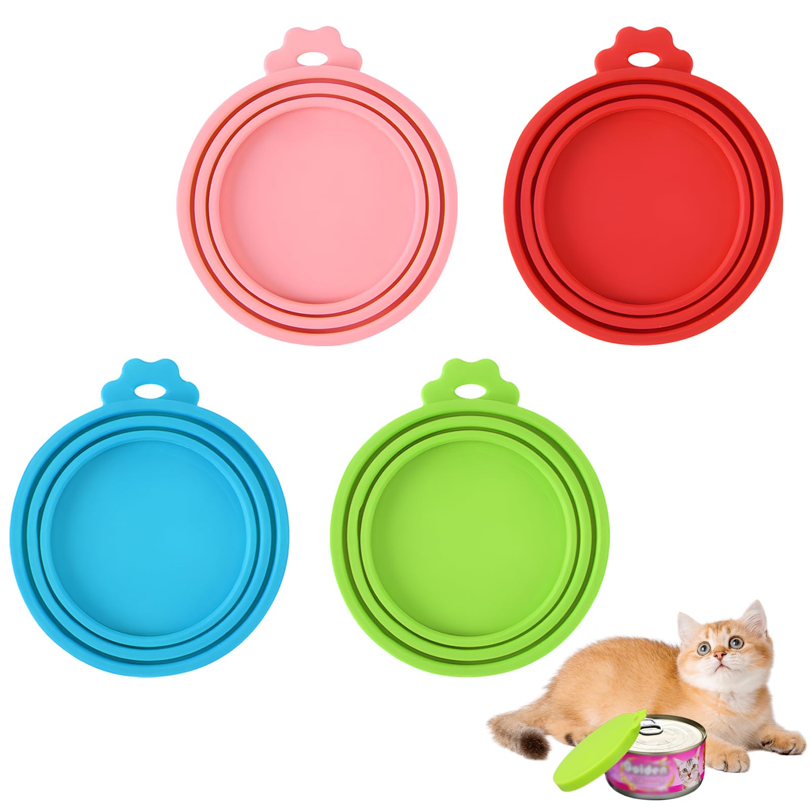 4 Pièces Couvercles Silicone de Conserve, Couvercles de Conserve pour Chien Chat Alimentaire Universels, Pet Food Can Lids, 3 en 1 Couvercle Boite de Conserve pour Le Stockage des Aliments
