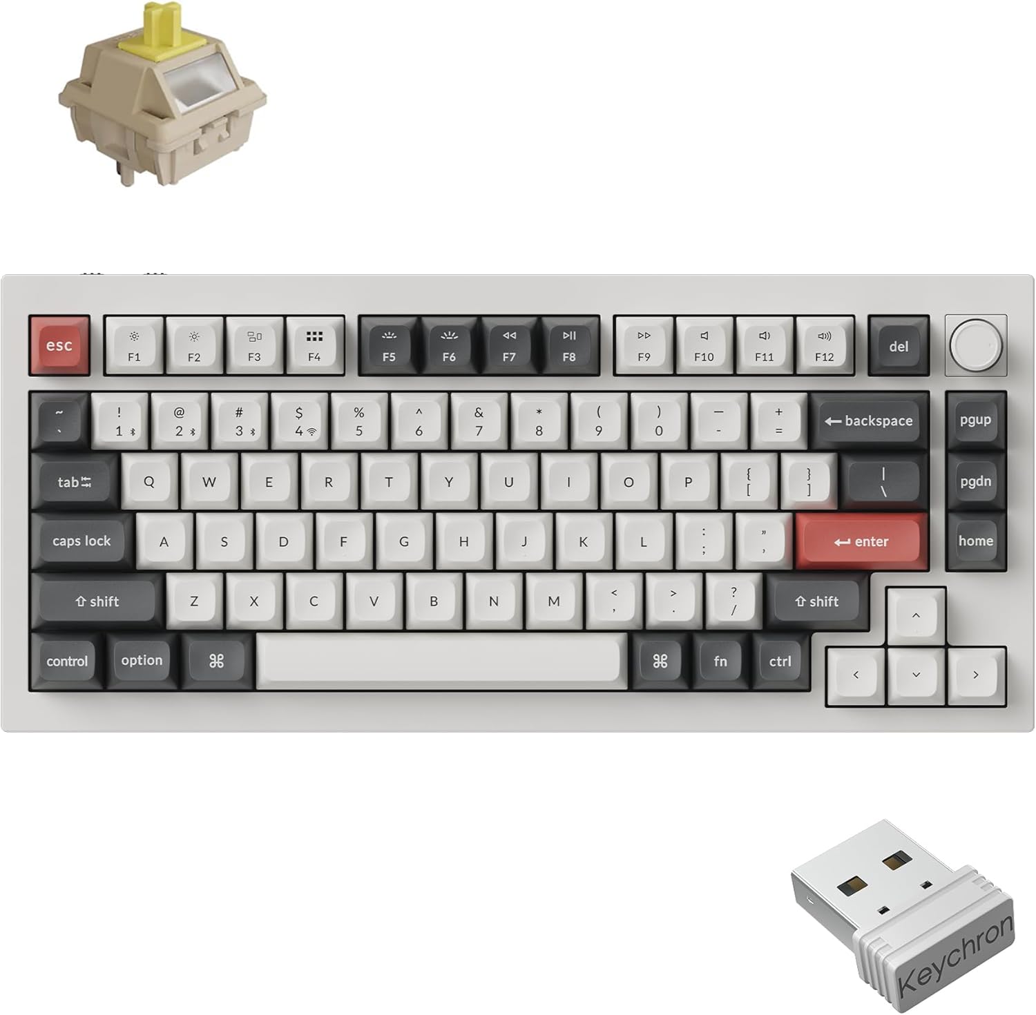 Keychron Q1 Ultra 8K 75% Wireless Mechanical Keyboard, Aluminum Hot-Swappable RGB Backlight, Banana Switch, 82 Keys, 2.4GHz/Bluetooth/Wired, KSA PBT Keycaps, for Mac Windows Linux – White