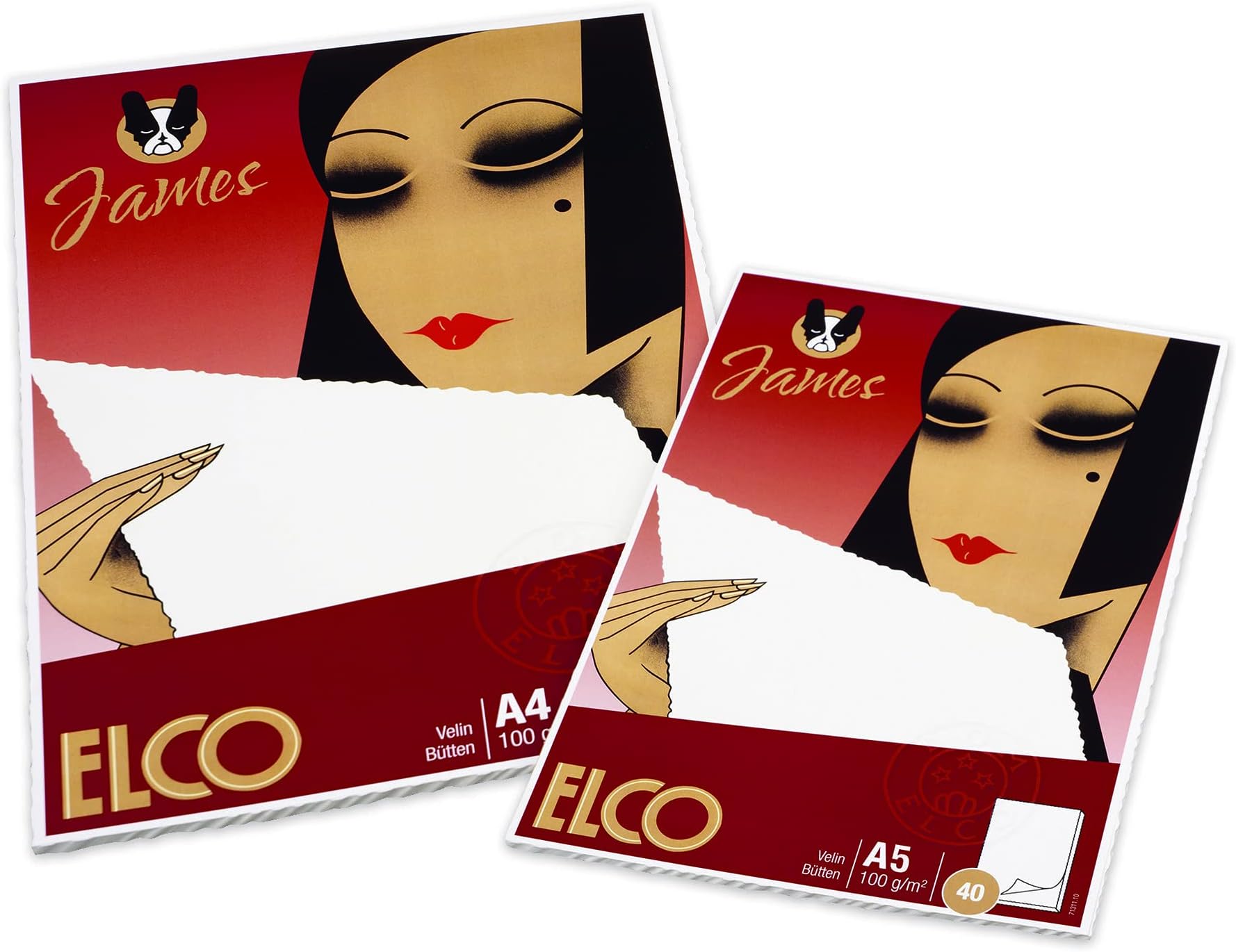 ELCO James Velin A5 100 gsm Writing Pad Blank with Deckle Edge Watermark DOM Wrapped 1 - (40 Sheets)