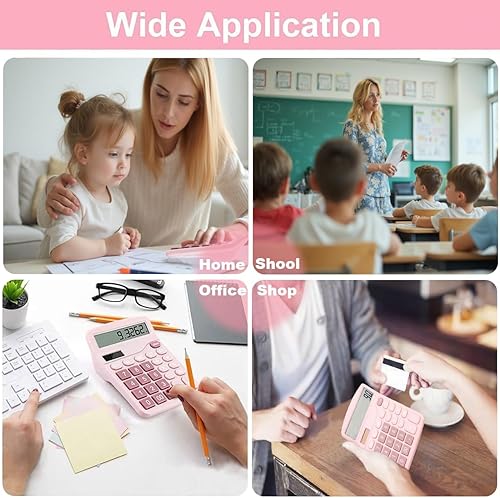 Miniatura 6 de Bonita calculadora básica de escritorio para niños, doble energía solar y de batería, 4 funciones simples y cálculos financieros básicos con botones