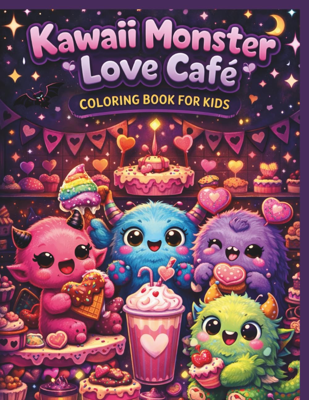 Bold Kawaii Monster Love Café Coloring Book for Kids: Adorable & Fun Kawaii Creatures to Color for Boys and Girls Ages 4-8