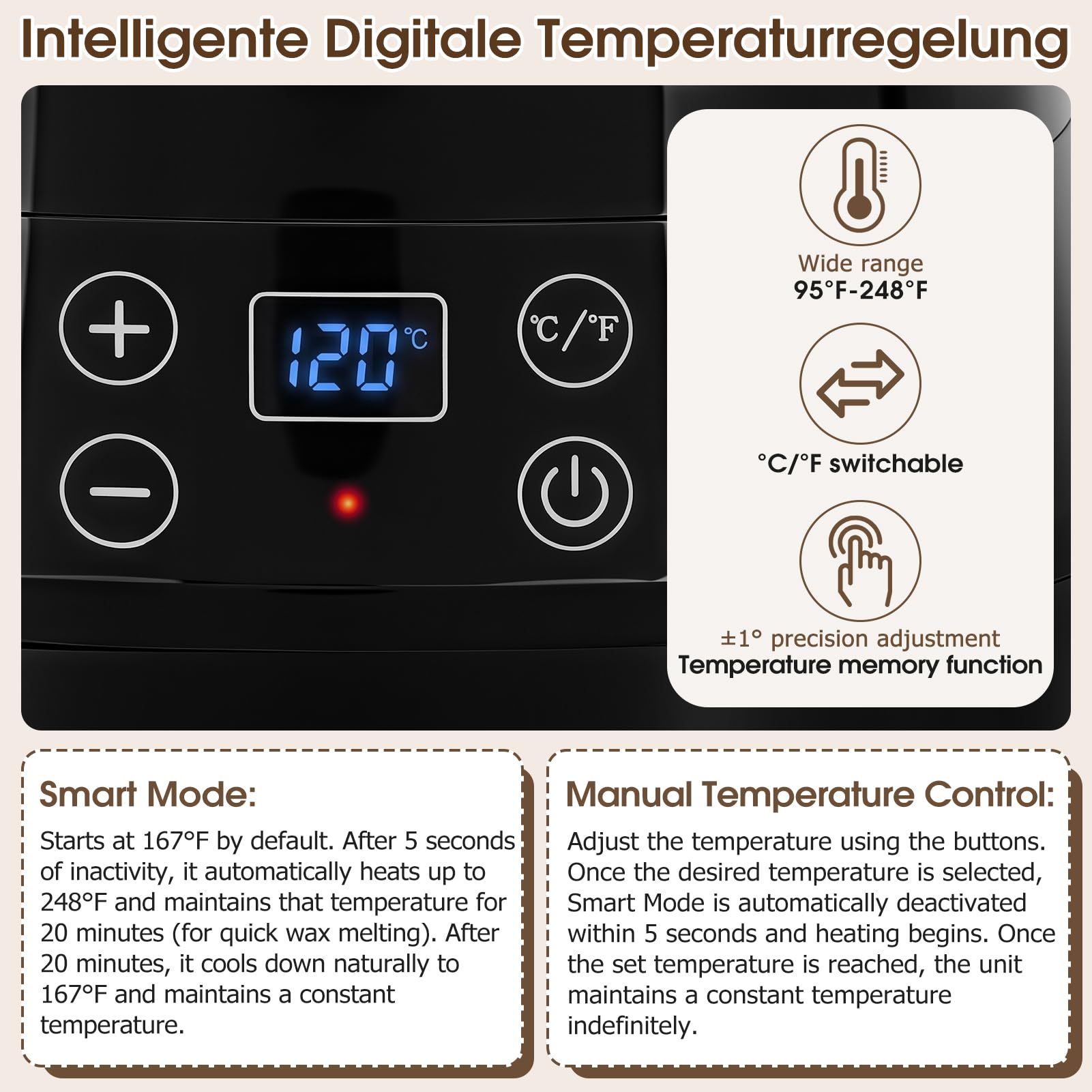 Gugxiom Elektryczny topiący wosk, 1 l, garnek do topienia wosku, z cyfrowym wyświetlaczem, precyzyjna regulacja temperatury, zestaw świec DIY