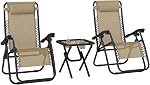 Outsunny Zero Ensemble de chaises gravitationnelles 2 avec table d'appoint, chaise pliante de salon avec supports de coupe et oreillers, ensemble inclinateur extérieur pour piscine, jardin, pelouse, plage, noir